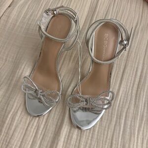 BCBGeneration Metallic Silver Heels with Bow